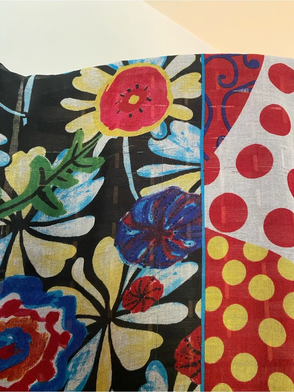 Antica Sartoria Floral Multicolor 100% Cotton Scarf - Black, Red & Yellow